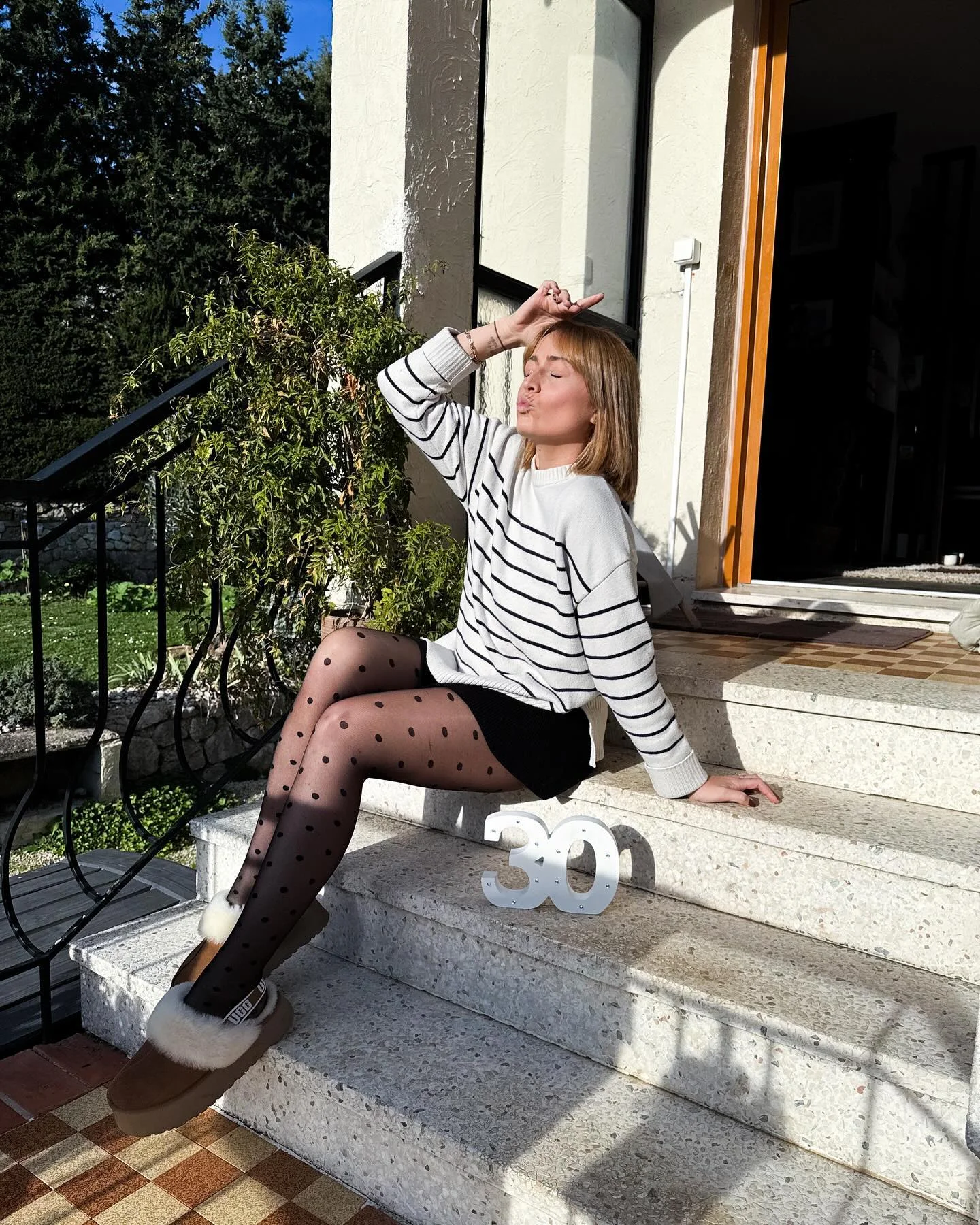 Playful Polka Dot Tights With Cozy Sweater