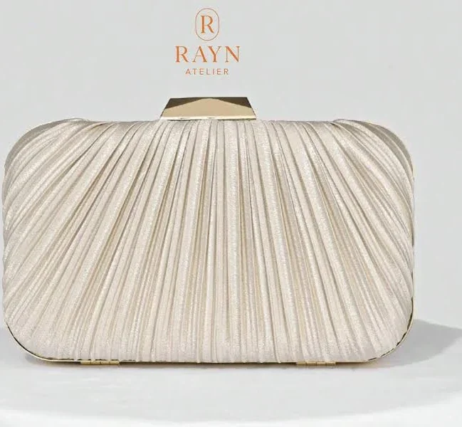 Pleated Satin Clutch with Hard Shell and Gold Frame