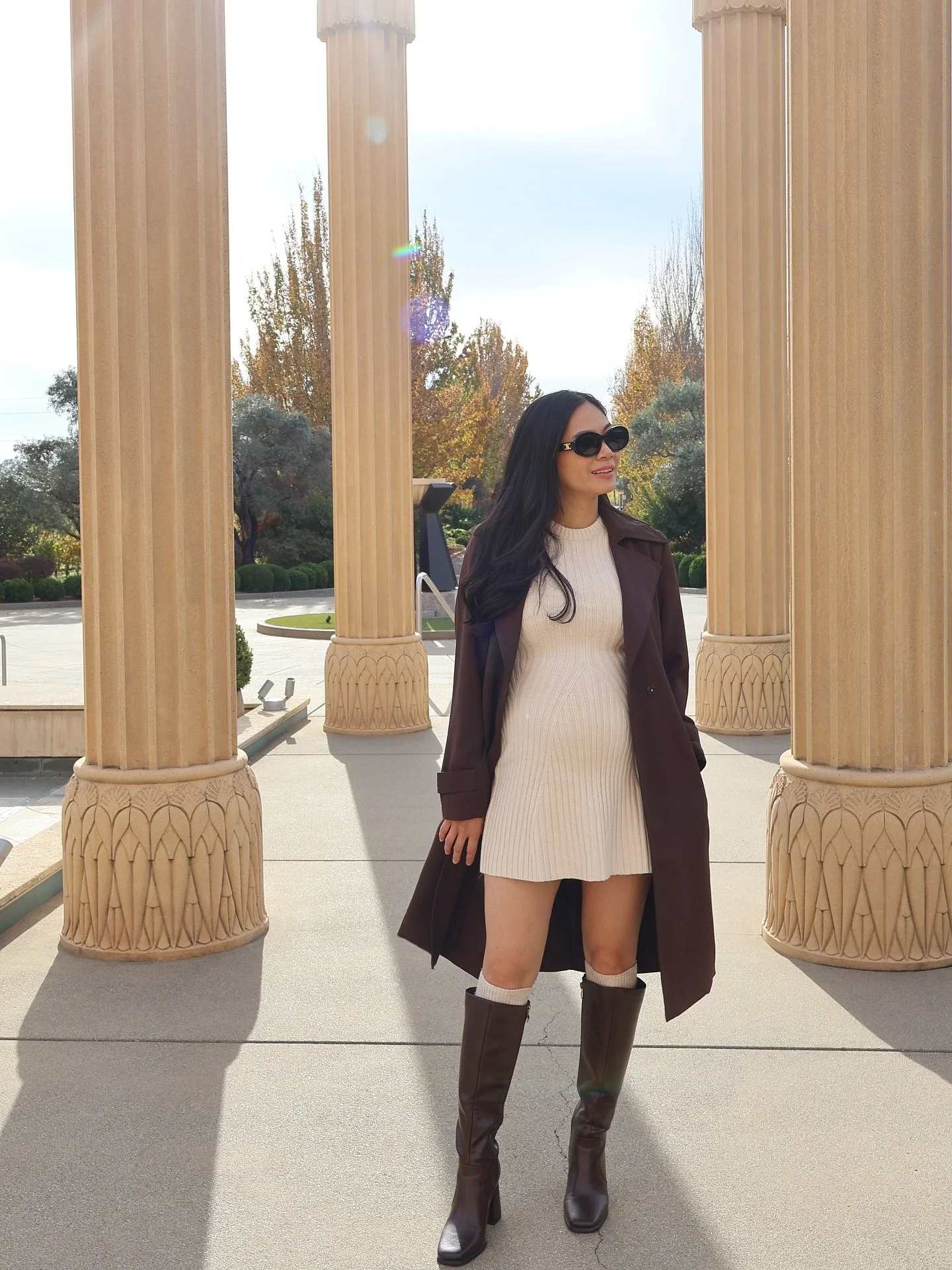 Ribbed Knit Mini Dress With Tall Boots