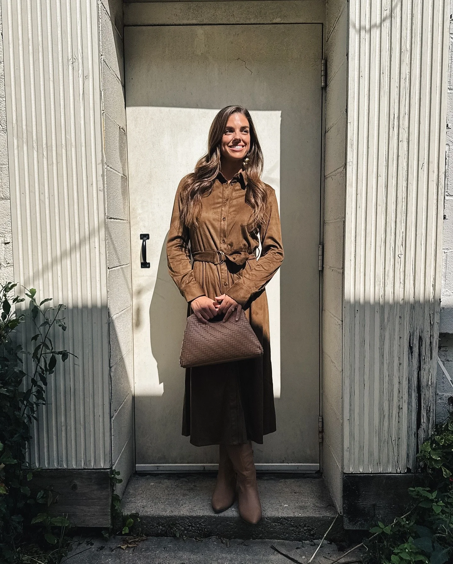 Rich Brown Shirt Dress With Tan Boots