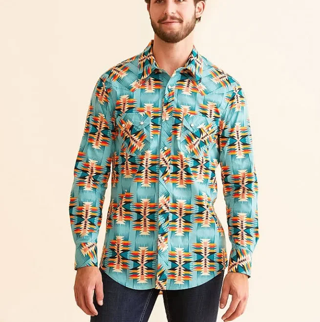 Rock and Roll Denim Men's Southwestern Print Snap Shirt