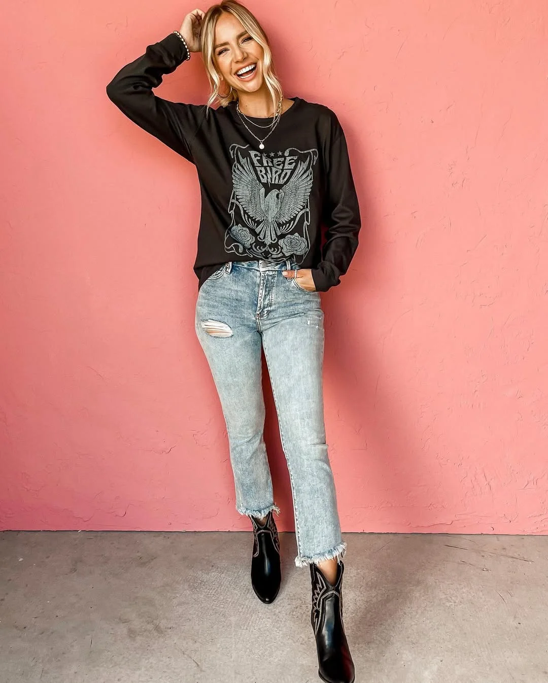 Rock On With Graphic Tee And Cowboy Boots