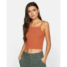 RVCA Rust Orange Charmed Tank Rib Knit Crop Top Size Medium