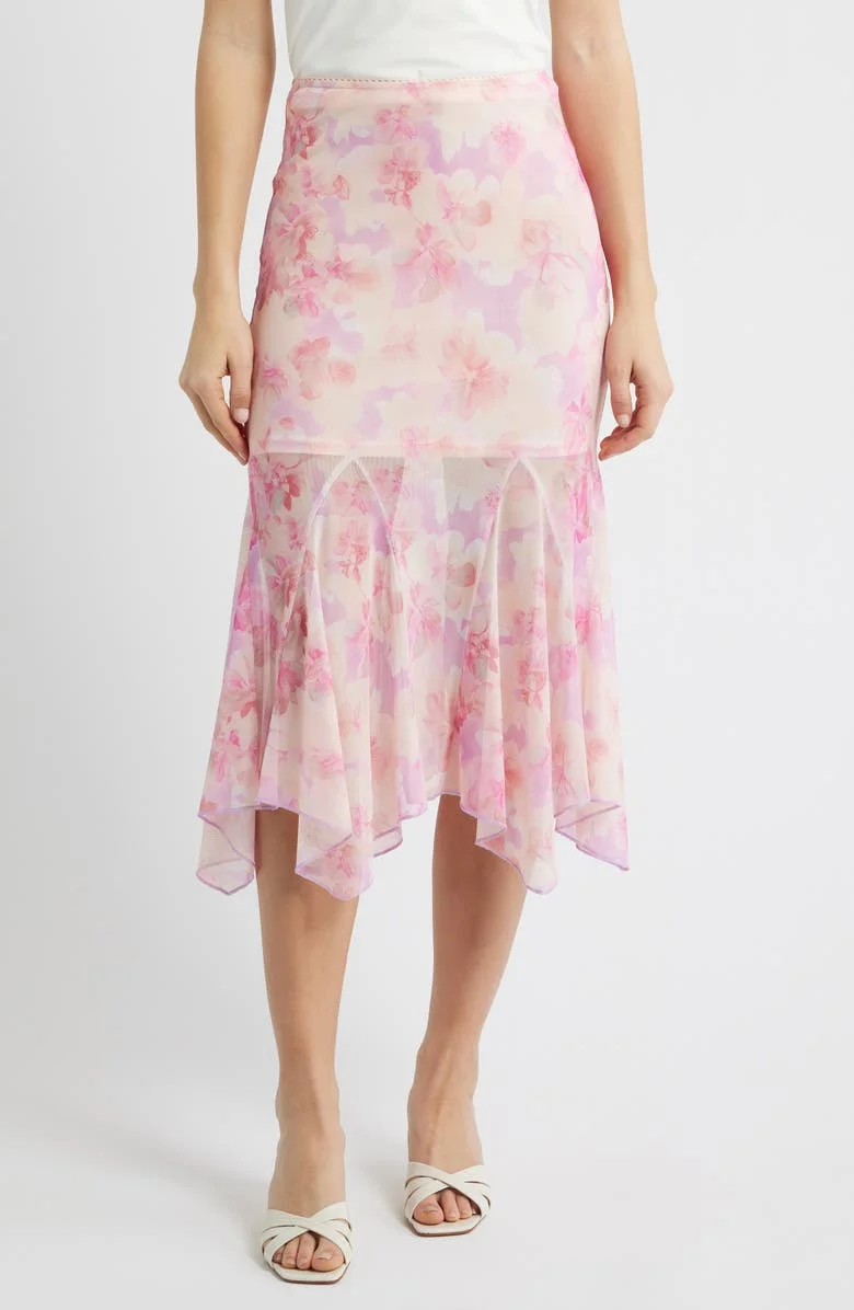 skirt All in Favor Women's Floral Chiffon Handkerchief Midi Skirt Nordstrom $55