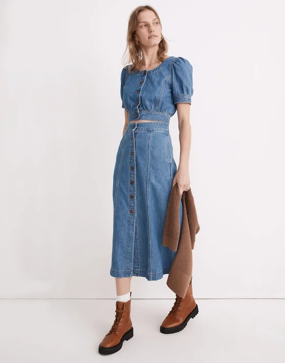 skirt Madewell Women's Denim Button-Front A-Line Midi Skirt Madewell $138