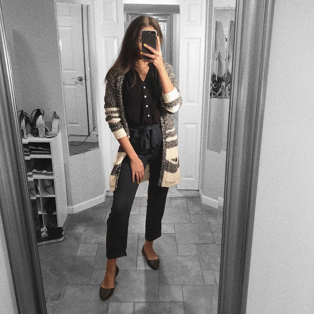 Striped Cardigan With Wide-Leg Trousers Outfit