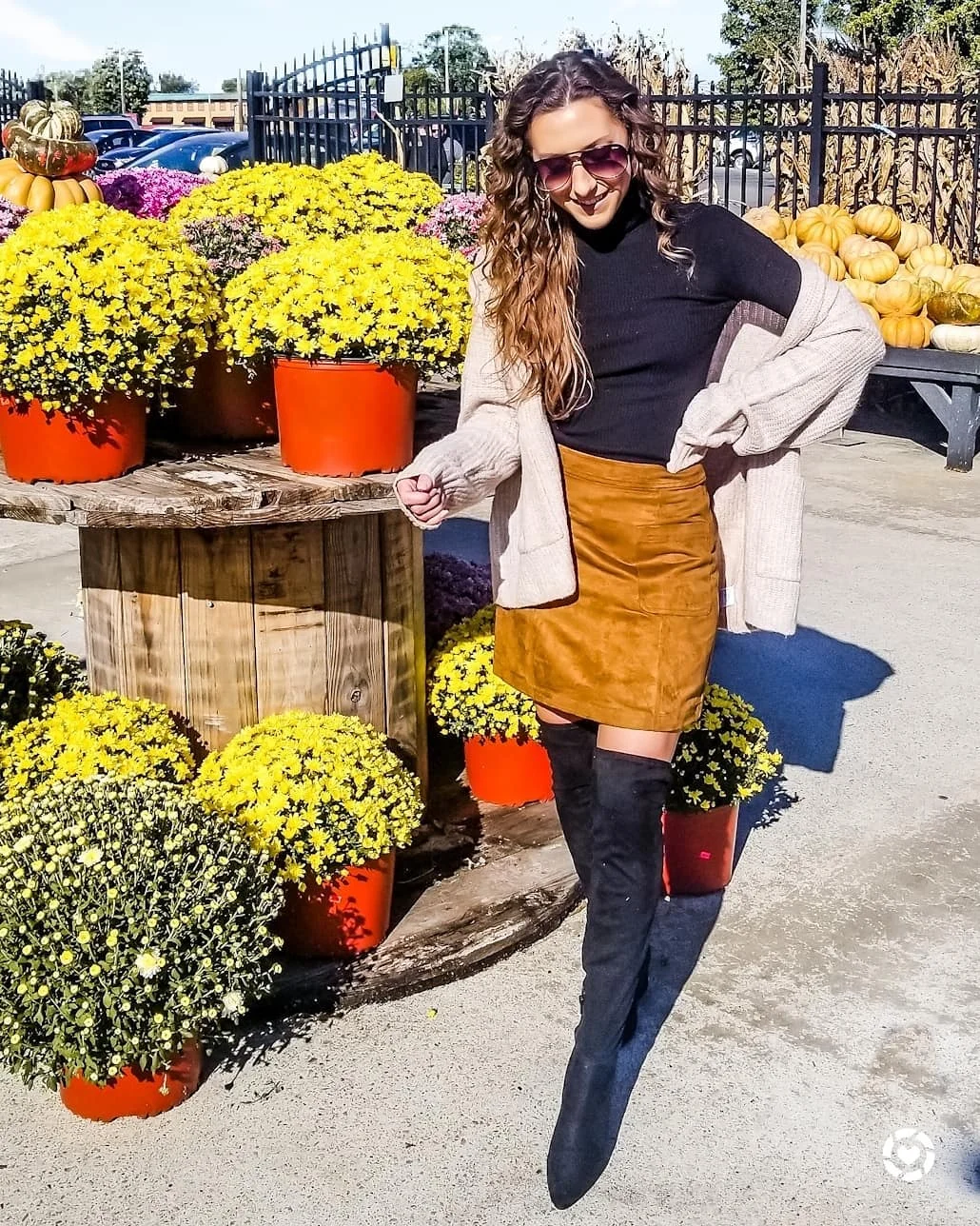 Suede Mini Skirt and Over-the-Knee Boots Look