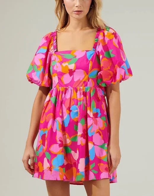 Sugarlips Daphne Floral Marion Puff Sleeve Babydoll Mini Dress