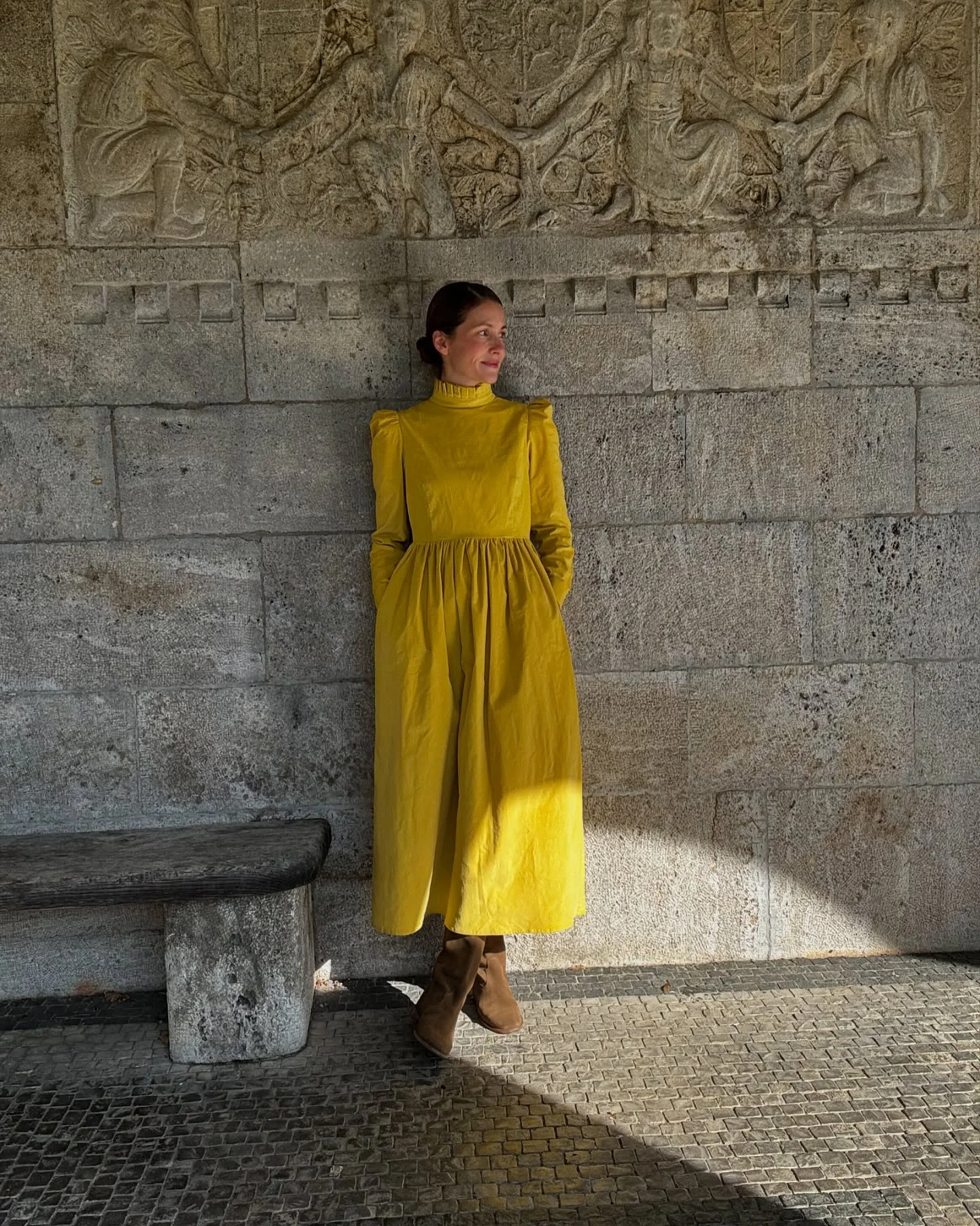 Sunny Yellow Puff Sleeve Midi Dress