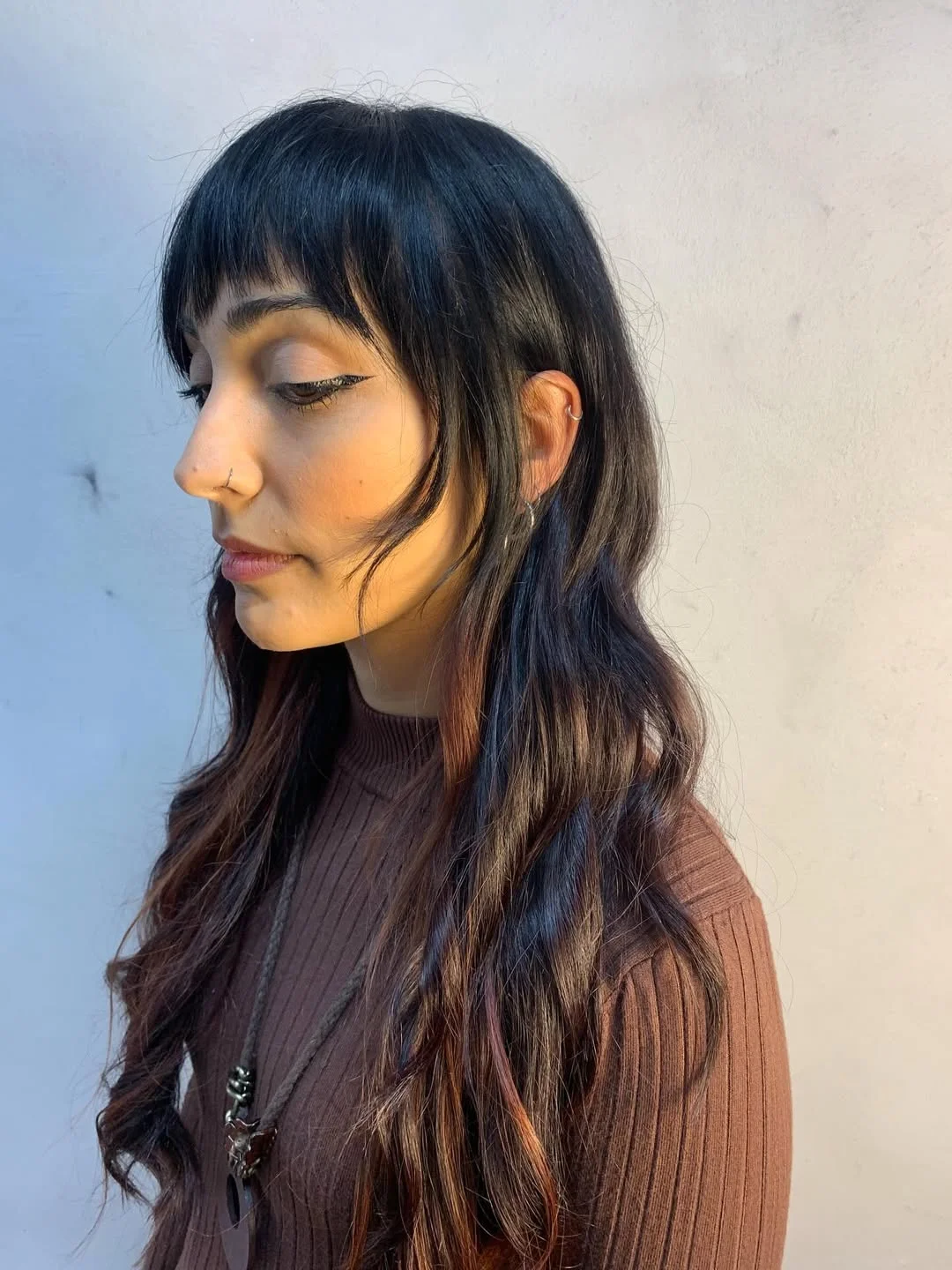 Textured Black Wolf Cut With Auburn Undertones