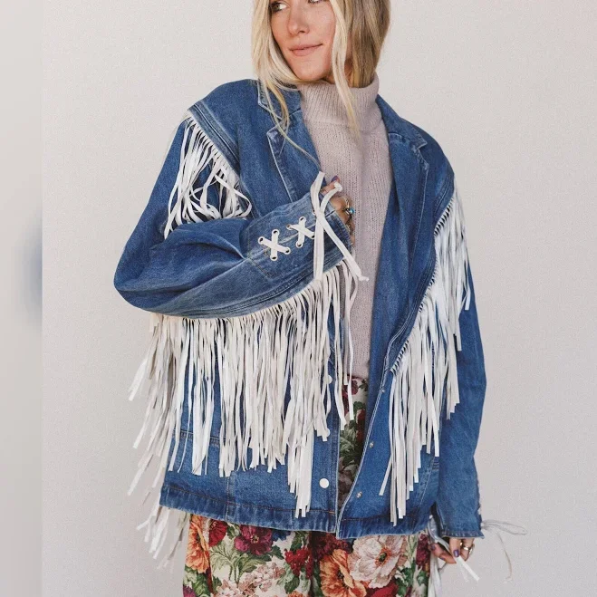 Three Bird Nest Women's Statement Fringe Denim Jacket
