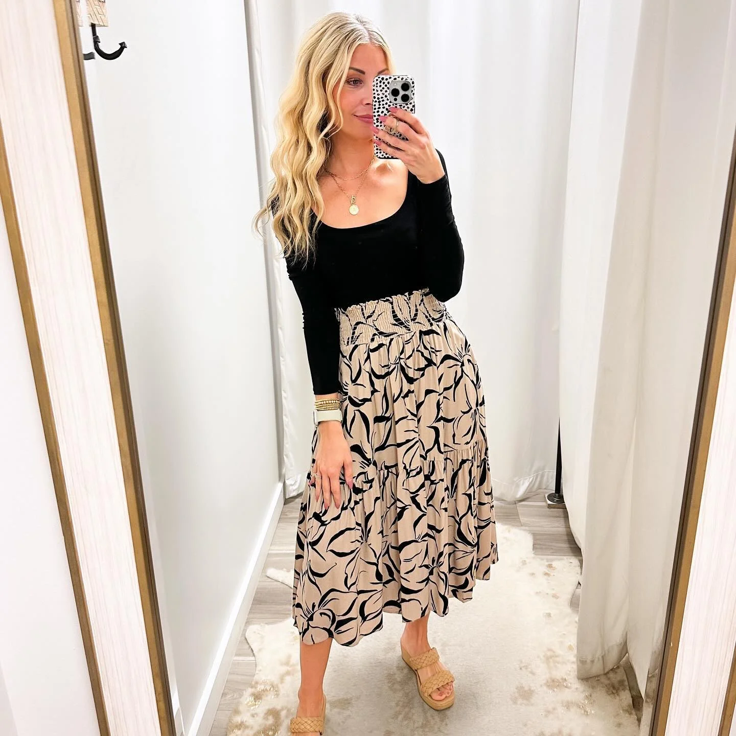 Tiered Midi Skirt and Long Sleeve Top Combo