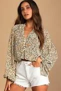 top Lulus Floral Print Balloon Sleeve Top Lulus $49