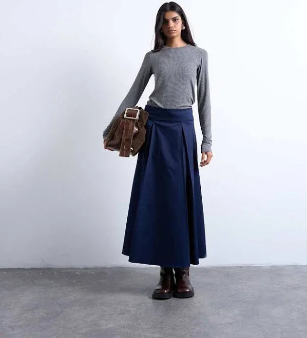 Topshop Pleat Front Midi Skirt