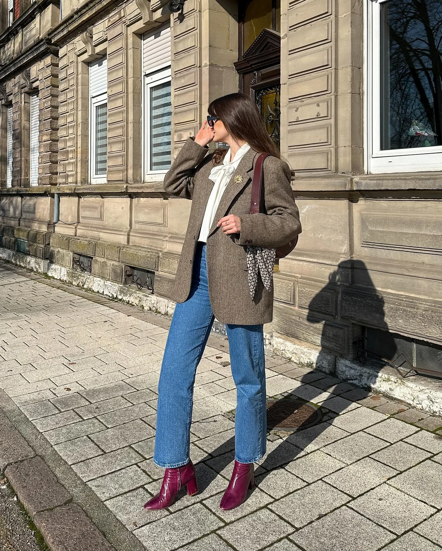 Tweed Blazer With Denim And Bold Boots