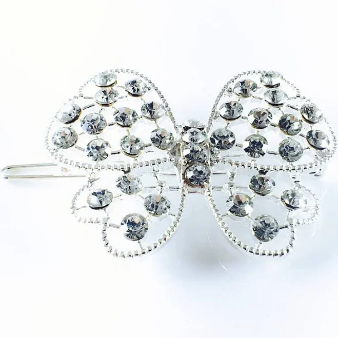 Usa Hair Clip Rhinestone Crystal Hairpin Butterfly Silver Clear Gift