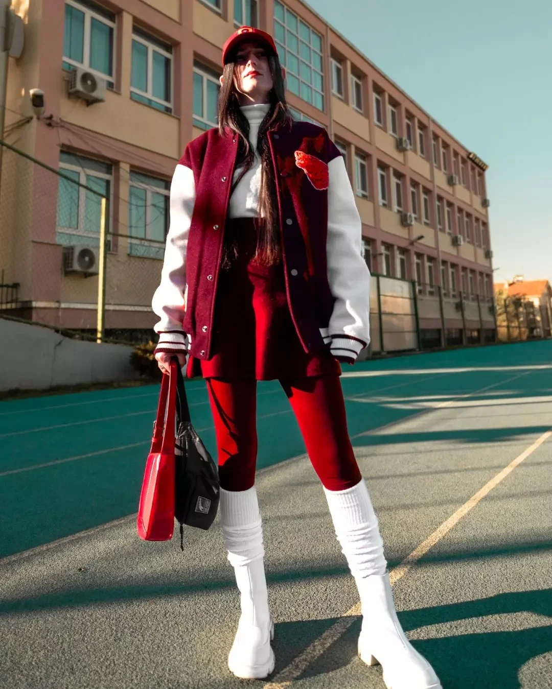 Varsity Jacket And Red Skirt Back To School