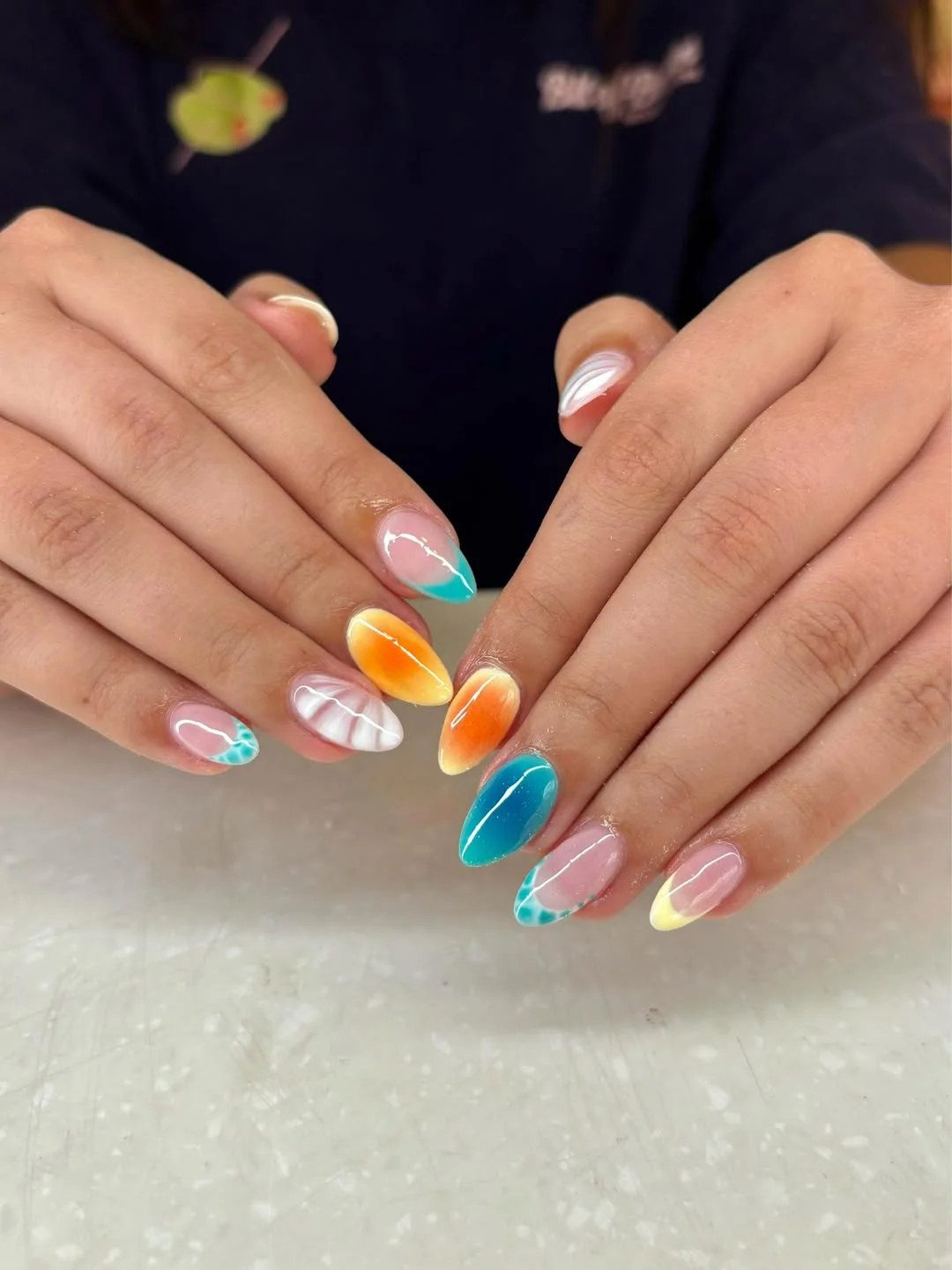Vibrant Jelly Swirl Almond Summer Dip Nails