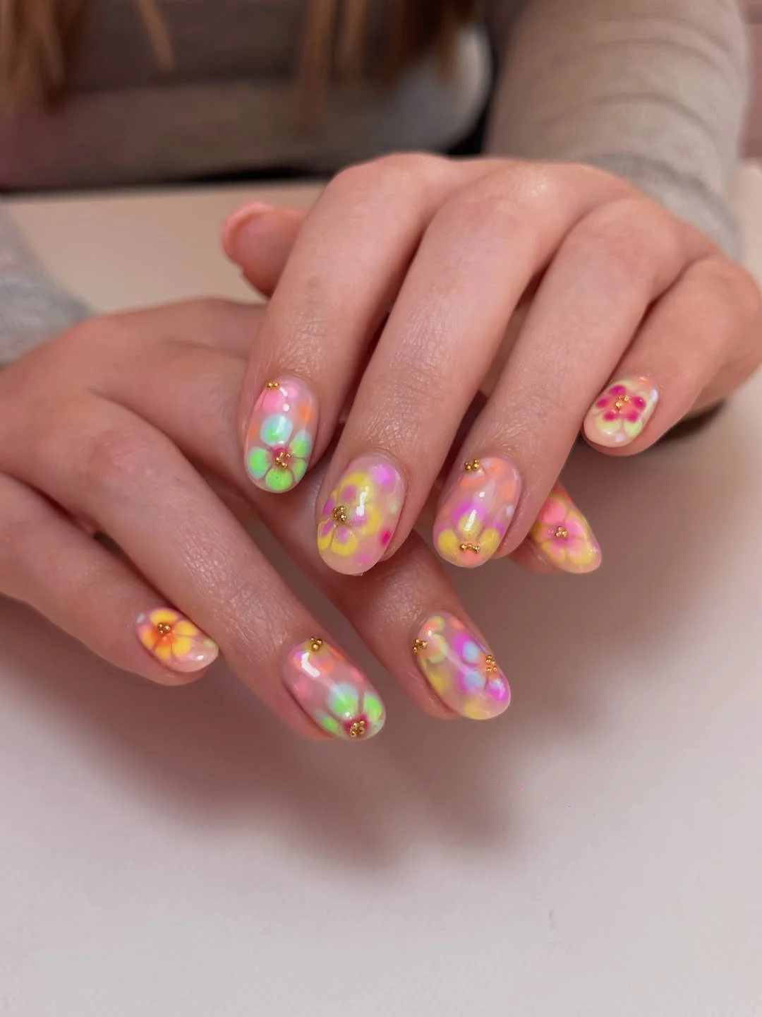 Vibrant Pastel Flower Ombre with Gold Studs
