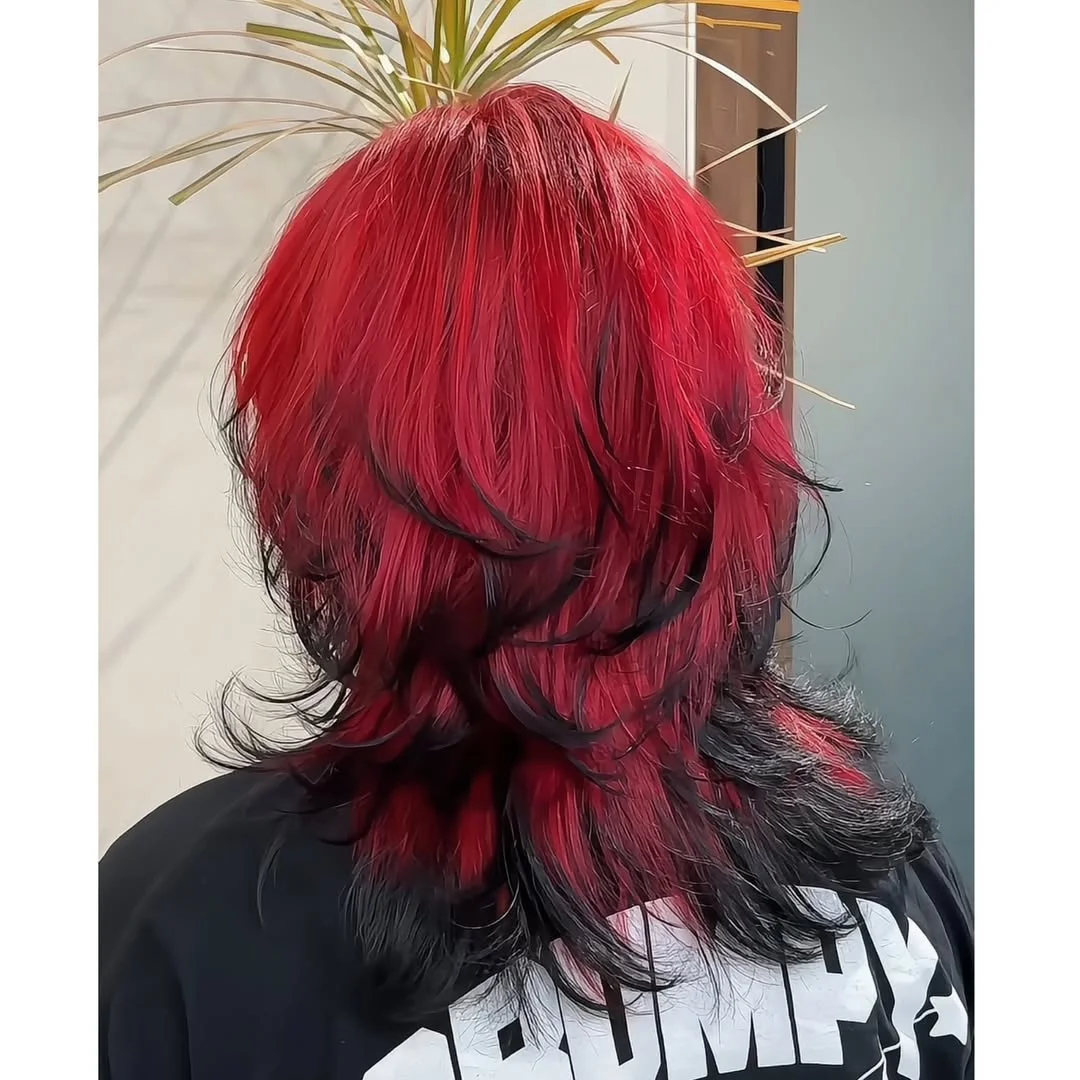Vibrant Red And Black Wolf Cut