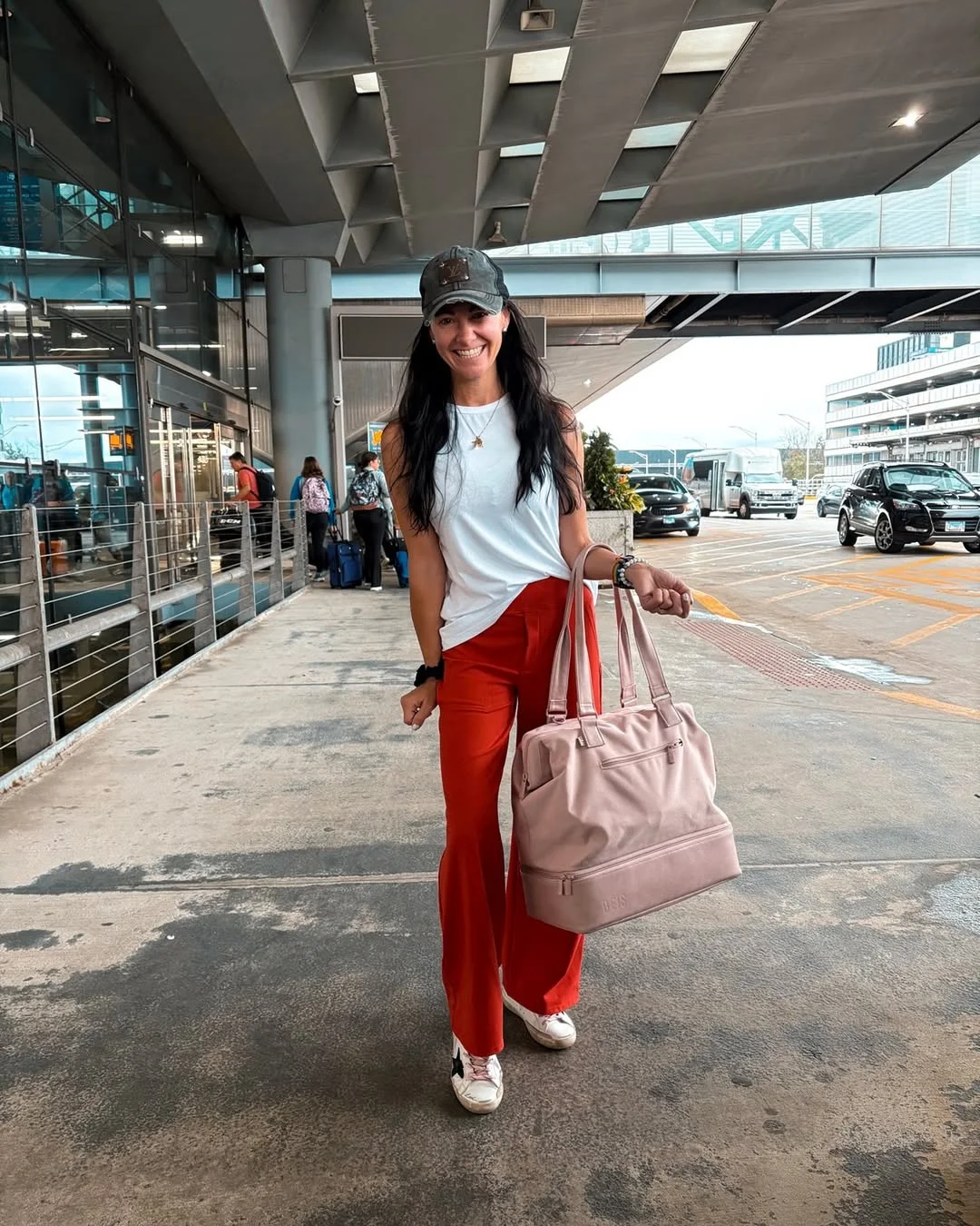 Vibrant Red Wide-Leg Trousers With White Tank