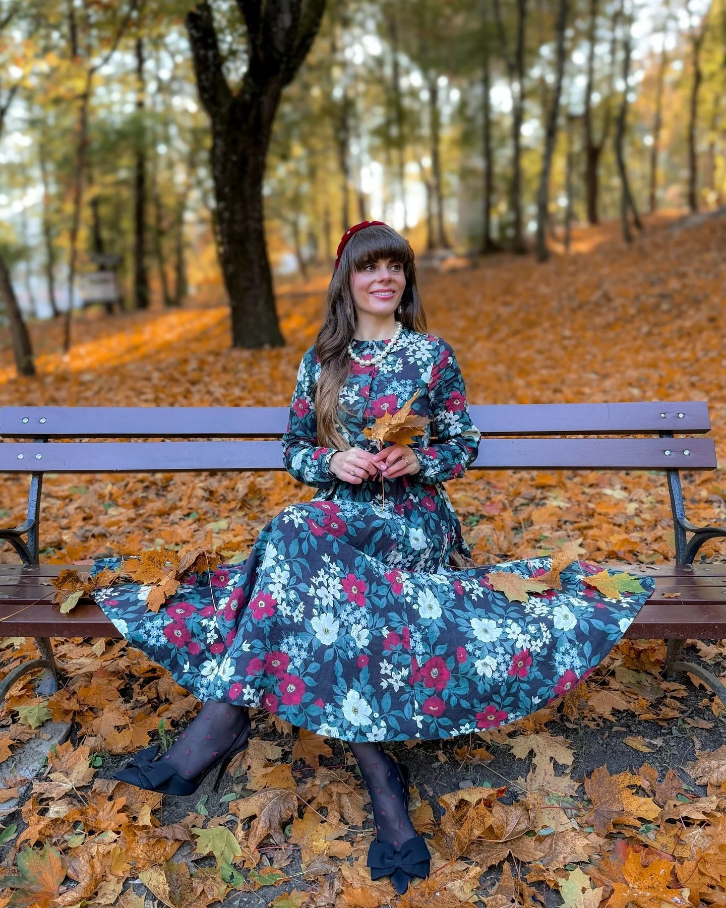 Vintage Floral Dress With Black Bow Heels