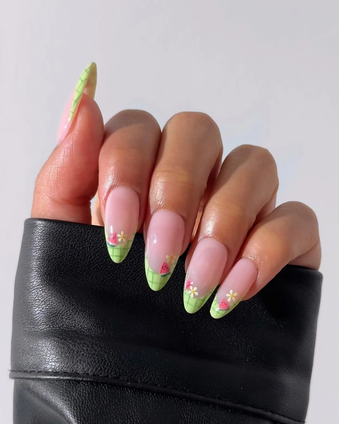 Watermelon Gingham French Tips