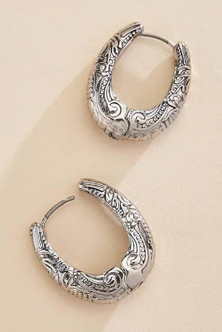 Western Engraved Silver Hoop Earrings