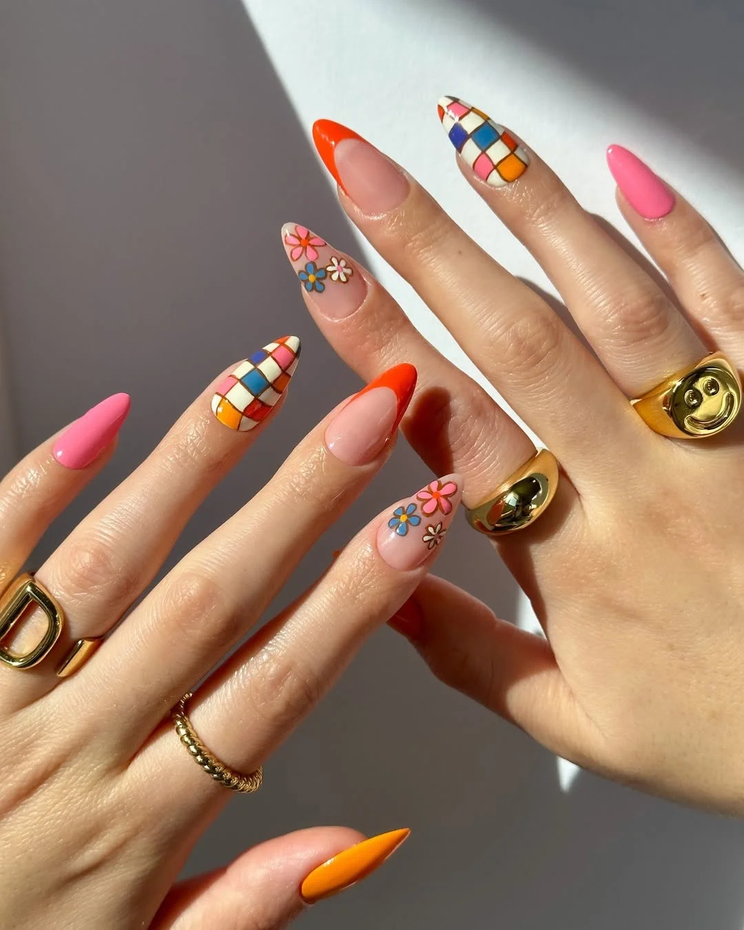 Whimsical Hand-Painted Summer Motif Almond Nails