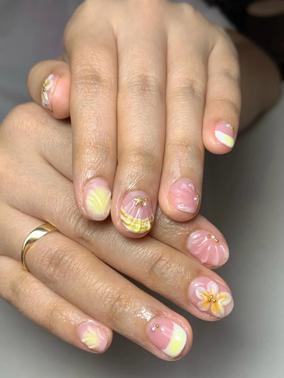 Whimsical Pastel 3D Shell Floral Nails