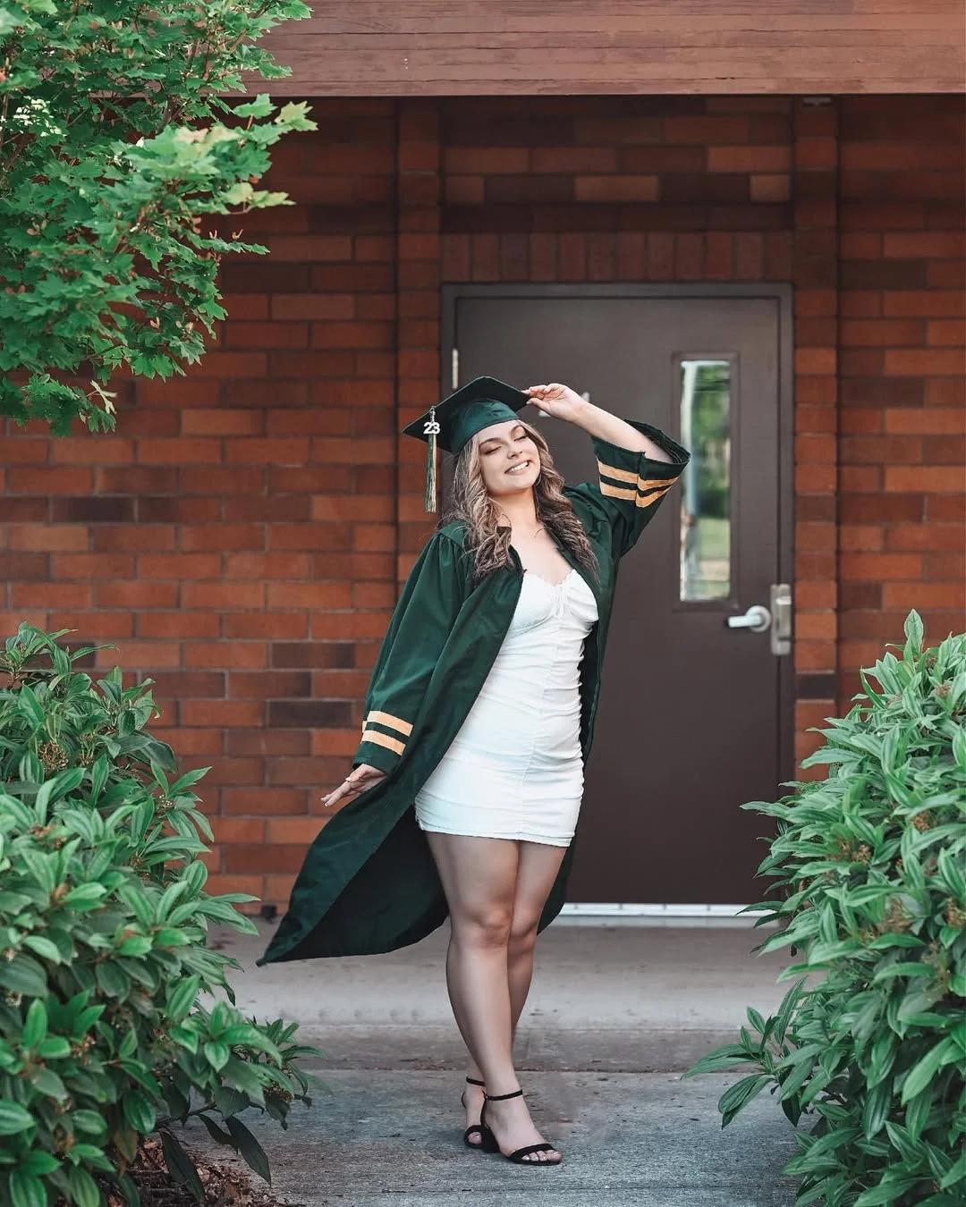 White Bodycon Dress With Graduation Gown Glam