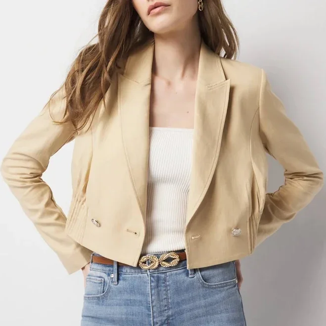 White House Black Market Women's Cropped Double-Breasted Jacket