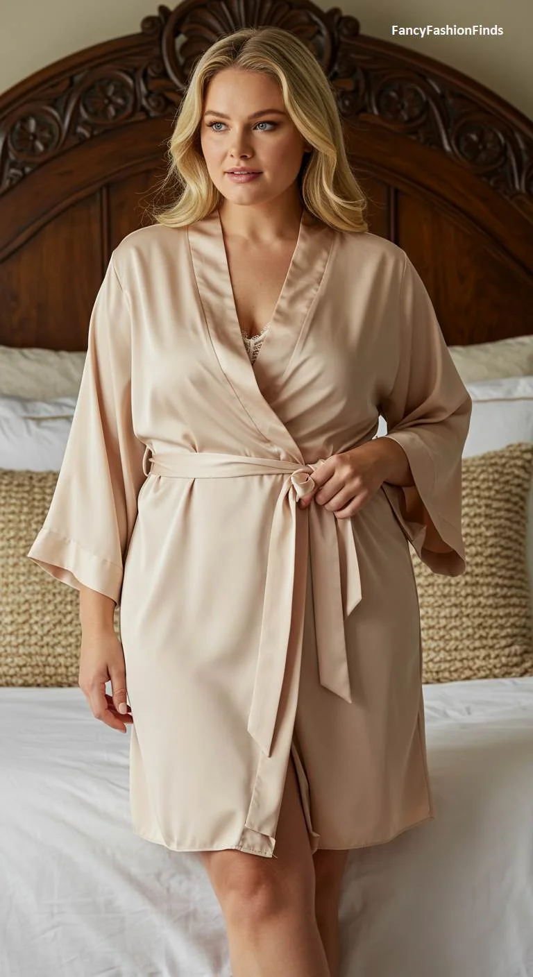Woman in a champagne-colored satin robe