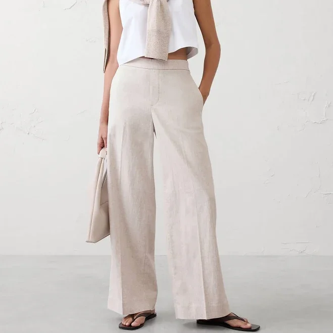 Women's High-Rise Linen-Blend Wide-Leg Pant