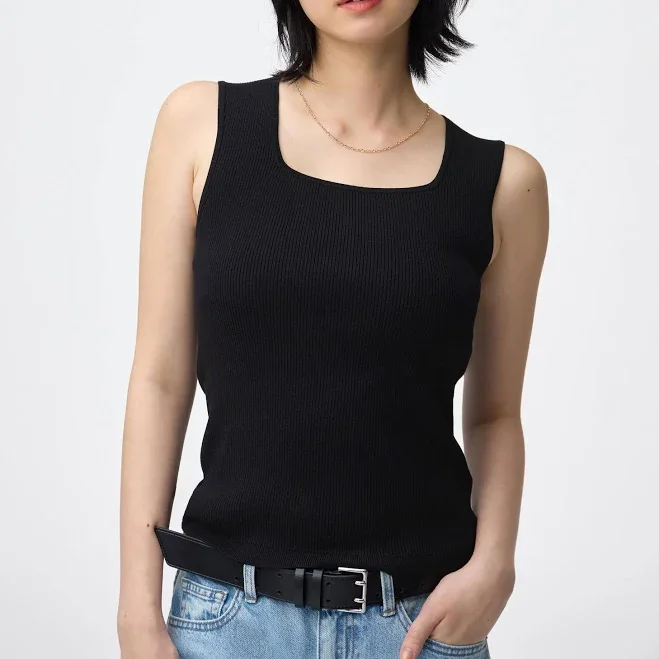 Women's Ribbed Knitted Square Neck Tank Top