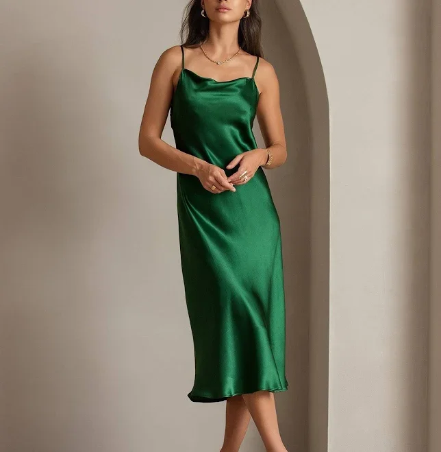 Women's Silk Cowl Neck Midi Slip Dress